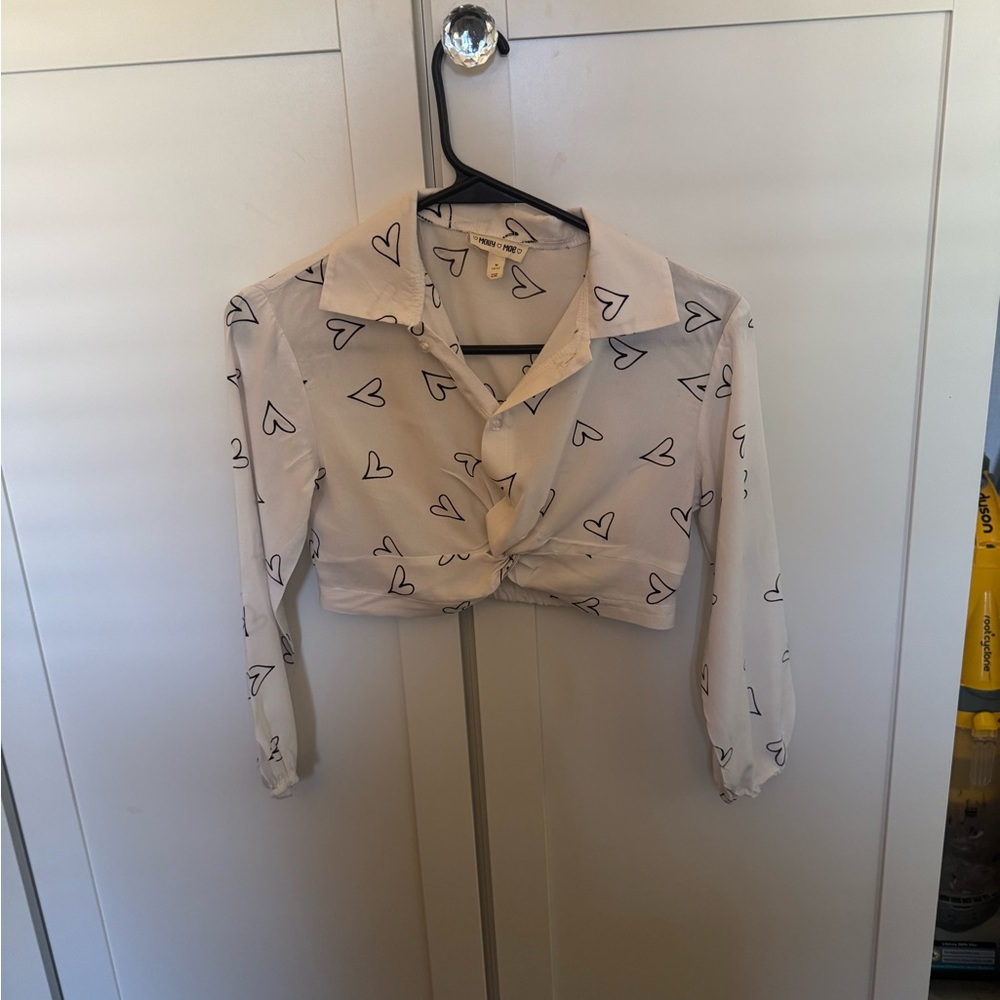Heart Print Cream Blouse